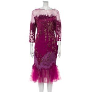 RENE RUIZ Magenta Pink Burnout Tulle Printed Dress